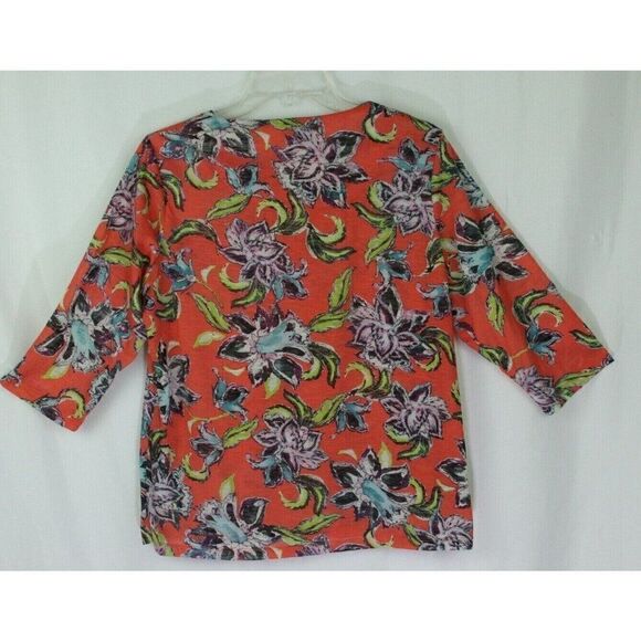 High Fifth Floral Top Orange Purple Petite XL PXL Bling Sparkle 3/4 Sleeve - Picture 3 of 5